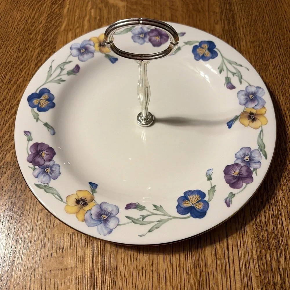 Vintage Royal Vale  PANSIES Sandwich Dessert Plate Tidbit Tray  10.5